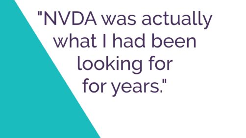 Quote in purple on white with turquoise corner: "NVDA was actually what I had been looking for for years"